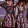 The Witch Image Series JSK Darkness Style Printing Small High Waist Side Placket Halloween Gothic Lolita Sling Dress