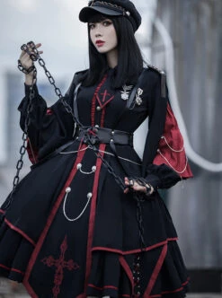 Sanctioner Series OP Dark Retro Military Style Gothic Lolita Long Sleeve Dress -NAUS Lolita Shop 4 500x672 631