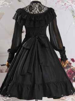 Pure Color Lace Gothic Lolita Long Sleeve Dress -NAUS Lolita Shop 4 500x672 632