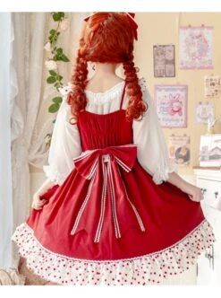 Bunny Jam Series Red Cute Polka-Dot Crinkled Hem Rabbit-Shaped Pocket Classic Lolita Princess Dress -NAUS Lolita Shop 4 500x672 64