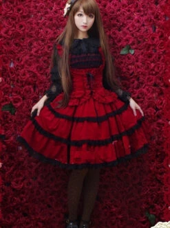 Red Corduroy Gothic Lolita Sling Dress -NAUS Lolita Shop 4 500x672 640