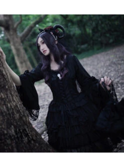 Lilith Series Pure Color Gothic Lolita Long Sleeve Dress -NAUS Lolita Shop 4 500x672 642