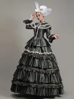 Dark Grey Shawl Collar Long Sleeve Lace Birthday Party Retro Court Lolita Prom Dress -NAUS Lolita Shop 4 500x672 65