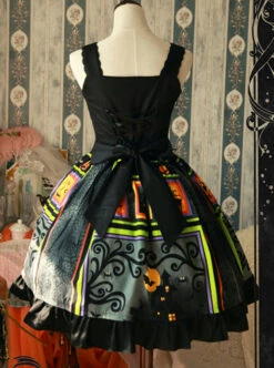 Magic Tea Party Black Spider Web Witch Castle Halloween Gothic Lolita Sling Dress -NAUS Lolita Shop 4 500x672 650