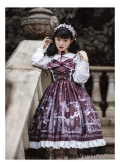 Lost Dreams Series JSK Bowknot Retro Printing Darkness Gothic Lolita Sling Dress -NAUS Lolita Shop 4 500x672 654