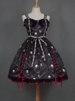 Sweet Cool Girly Halloween Clown Print Spider Web Decoration Lace Gothic Lolita Sleeveless Dress