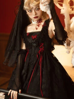 Floating Moon Dark Night Series JSK Dark Night Black Organza Gothic Lolita Sling Dress -NAUS Lolita Shop 4 500x672 668