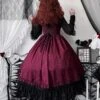 Retro Classical Elegant Wine Red Jacquard Fabric Binding Band Design Gothic Lolita Sleeveless Dress