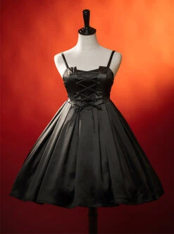 Dark Solid Gothic Halloween Style Irregular Cut At The Hem Bow Belt Decoration Lolita Witch Dress Set -NAUS Lolita Shop 4 500x672 687