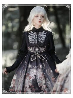 Black Fairy Tale Series JSK Darkness Printing Retro Gothic Lolita Sling Dress -NAUS Lolita Shop 4 500x672 707