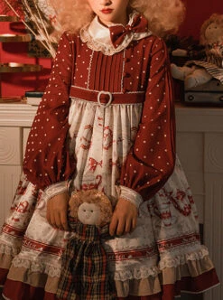 Sweet Tea Series OP Elegant Small High Waist Reflective Satin Sweet Lolita Long Sleeve Dress -NAUS Lolita Shop 4 500x672 71