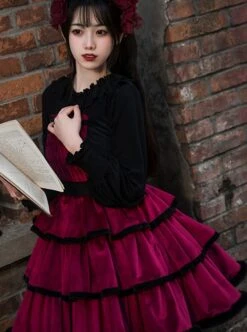 Lilith Series Playful Sexy Velvet Princess Three-Section Cake Skirt Gothic Lolita Sleeveless Dress -NAUS Lolita Shop 4 500x672 721