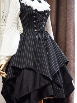 Stripes Sleeveless Bind Strap Gothic Lolita Irregular Hem Dress -NAUS Lolita Shop 4 500x672 723
