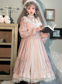 Diana Series Pink OP Elegant Palace Style Classic Lolita Long Sleeve Long Dress -NAUS Lolita Shop 4 500x672 73