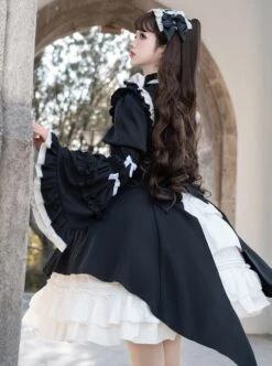 Contract Phantom Night Stone Series Gothic Girl Court Style Black White Detachable Sleeves Gothic Lolita Short-Sleeved Dress -NAUS Lolita Shop 4 500x672 740
