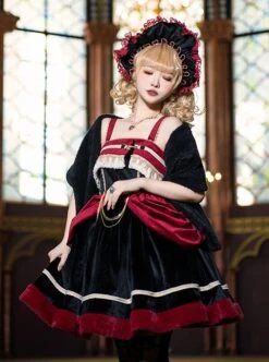 K Series Baroque Red Velvet Classical Detachable Chain Gemini Gothic Lolita Sleeveless Dress -NAUS Lolita Shop 4 500x672 745
