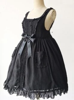 Black Lace Jacquard Cotton Cotton Material Waisted Doll Dress -NAUS Lolita Shop 4 500x672 750