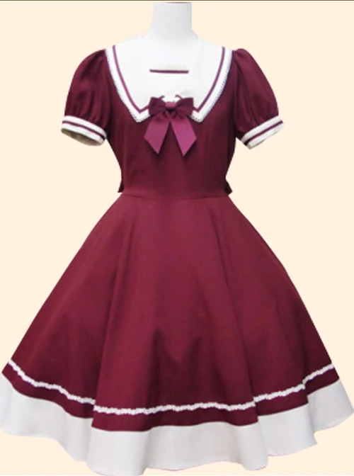 Navy Collar Bowknot School Lolita Short Sleeve Dress 3 Navy Collar Bowknot School Lolita Short Sleeve Dress - Image 3