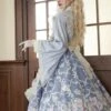 Tsubaki Garden Series Alice Light Blue Japanese Style Bowknot Classic Lolita Yarn Apron Maid Wide Sleeves Printing Dress