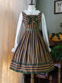 School Style Retro Stripe Contrast Color Simple Daily Commuting School Lolita Sleeveless Dress -NAUS Lolita Shop 4 500x672 780