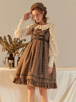 Little Detective Series JSK School Lolita Brown Plaid Sling Dress And Cloak -NAUS Lolita Shop 4 500x672 789