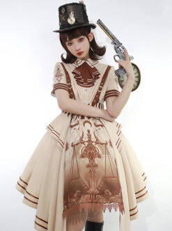 Libra Series OP British Style Solid Color Libra Graphic Printing Irregular Hem Design Classic Lolita Short Sleeve Dress Set -NAUS Lolita Shop 5 500x672 1000