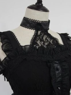 Undead Waltz Series Halter Neck Slim Fit Irregular Drawstring Hem Black Simple Sexy Punk Lolita Sleeveless Dress -NAUS Lolita Shop 5 500x672 1011