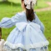 Blue Round Neck Lace Stitching Lantern Sleeve Flower Decoration Tassel Hem Design Spring Autumn Classic Lolita Kids Long-Sleeved Dress