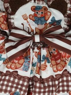 Little Bear Print Stripe Bow Check Print Classic Lolita Kids Sleeveless Dress -NAUS Lolita Shop 5 500x672 1033