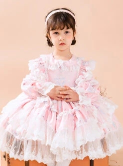 White Lace Cute Carousel Printing Children Sweet Lolita Princess Dress Kids Pink Long Sleeve Dress -NAUS Lolita Shop 5 500x672 1048