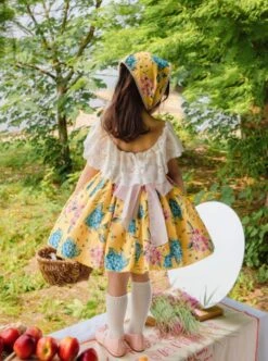 Pastoral Style Yellow Floral Foreign Style Hollow Lace Classic Lolita Kids Sleeveless Dress -NAUS Lolita Shop 5 500x672 1063