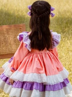 Spring Autumn Sweet Purple Pink Stitching Lace Love Embroidery Classic Lolita Kids Long-Sleeved Dress -NAUS Lolita Shop 5 500x672 1069