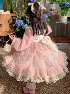 Pleated Lace Mesh Design Delicate Flower Embroidery Cute Long Sleeves Three-Dimensional Flower Decoration Classic Lolita Kid Dress -NAUS Lolita Shop 5 500x672 1072