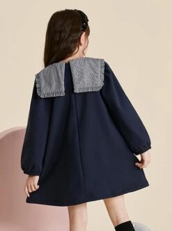 College Style Plaid Bowknot Lapel Double Breasted Fashion Warm School Lolita Kids Long Sleeve Dress -NAUS Lolita Shop 5 500x672 1078