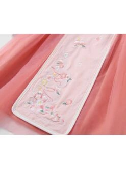 Chinese Hanfu Style Delicate Floral Embroidery Irregular Pleated Button Neckline Pink Long Sleeve Kid Dress -NAUS Lolita Shop 5 500x672 1089