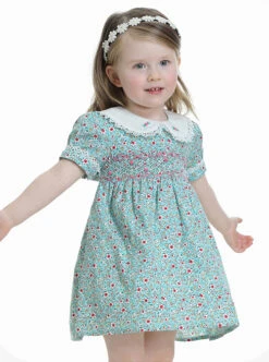 Pleated Hand-Embroidered Flower Decoration Cute Doll Neckline Short Sleeve Kid Floral Dress -NAUS Lolita Shop 5 500x672 1090