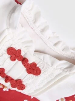 Red Chinese Style Cherry Blossom Magpie Print Lantern Sleeve Stitching Fake Two-Piece Classic Lolita Long-Sleeved Dress -NAUS Lolita Shop 5 500x672 1095
