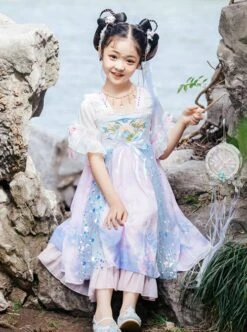 Chinese Style Chiffon Embroidery Ink Sequin Bow Decoration Layered Skirt Kids Hanfu Dress -NAUS Lolita Shop 5 500x672 1102