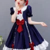 Snow White Children Classic Lolita Red Bowknot Navy Blue Short Sleeve Dress