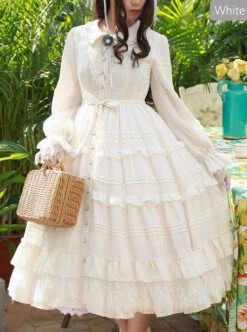 Elegant Little High Collar Jacquard Ruffle Long Sleeve Classic Lolita Long Style Dress -NAUS Lolita Shop 5 500x672 111