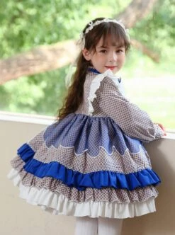 High-Neck Floral High-End Color Matching Spring Autumn Ruffled Bow Classic Lolita Kids Long-Sleeved Dress -NAUS Lolita Shop 5 500x672 1113