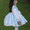 Chinoiserie Blue Plaid Cross Neck Embroidered Bowknot Decorated Ruffle Hem Classic Lolita Kids Long Sleeve Dress