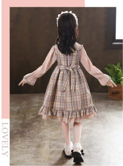 Doll Collar Bowknot Children School Lolita Kids Plaid Long Sleeve Dress -NAUS Lolita Shop 5 500x672 1124