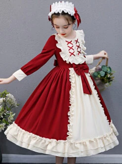 Red And Apricot Splicing Ruffled Children Classic Lolita Long Sleeve Dress -NAUS Lolita Shop 5 500x672 1132