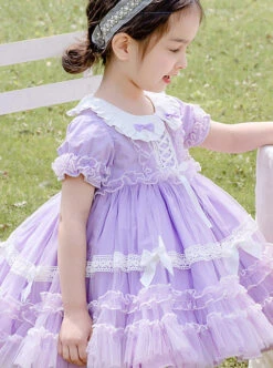 Tulle Lace Doll Collar Light Purple Children Sweet Lolita Short Sleeve Dress -NAUS Lolita Shop 5 500x672 1148