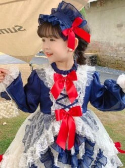 Retro Spring Autumn Cute Princess Bowknot Lace Design Sweet Lolita Kids Long Sleeve Dress -NAUS Lolita Shop 5 500x672 1151