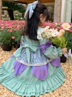 Green Purple Stitching Sweet Lolita Lace Petal Design Hem Kids Long Sleeve Dress -NAUS Lolita Shop 5 500x672 1155