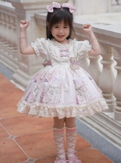 Cute Rabbit Print Puff Sleeve Bowknot Decoration Sweet Lolita Kids Short Sleeve Dress -NAUS Lolita Shop 5 500x672 1158