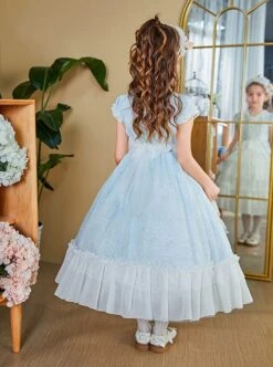 Elegant Court Style Lace Neckline Pearl Decoration Lace Ruffled Hem Kids Classic Lolita Puff Sleeve Dress -NAUS Lolita Shop 5 500x672 1166