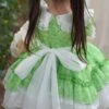 Spring Summer Round Neck Green Fresh Floral Lace Decoration Sweet Lolita Kids Short-Sleeved Dress
